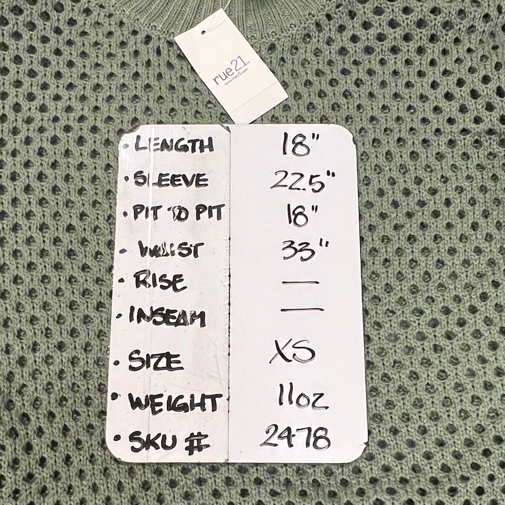 NEW With Tag Rue21 Womens Olive Green Open Knit Cropped Sweater Crew Neck XS - Picture 5 of 5